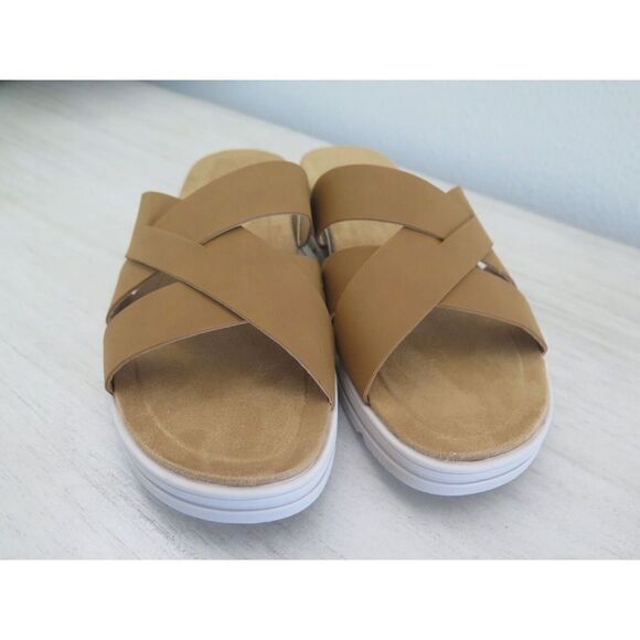 Easy Spirit Women's Sz 10M Tan Woven Leather Cushiony Slide-On Wedge Sandals - Picture 2 of 10